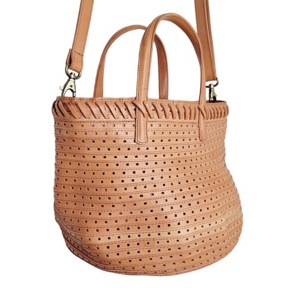 Majo Textured Tan Leather Bag with strap - Picture 1 of 7